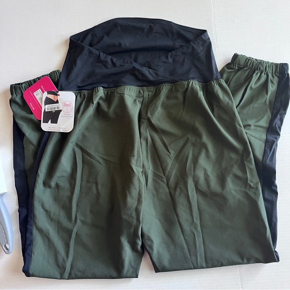 Isabel Maternity Green Over Belly Joggers Workout Pants Woven Women XS New - Picture 4 of 8